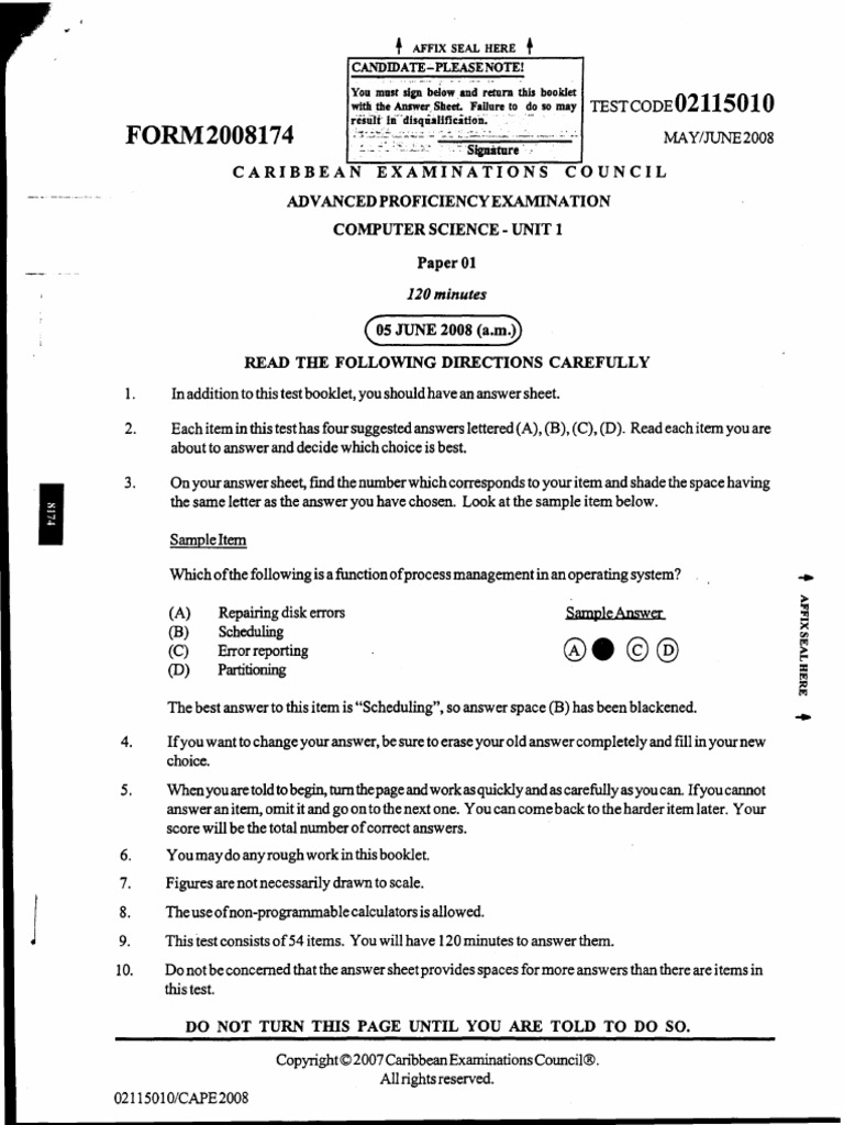 CompSci U1 P1 2008 | PDF
