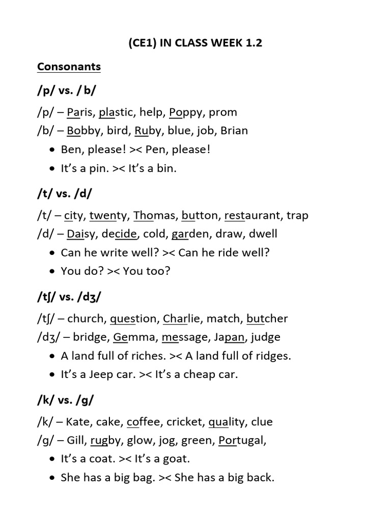 Consonant Sound Comparisons and Exercises | PDF | Home & Garden