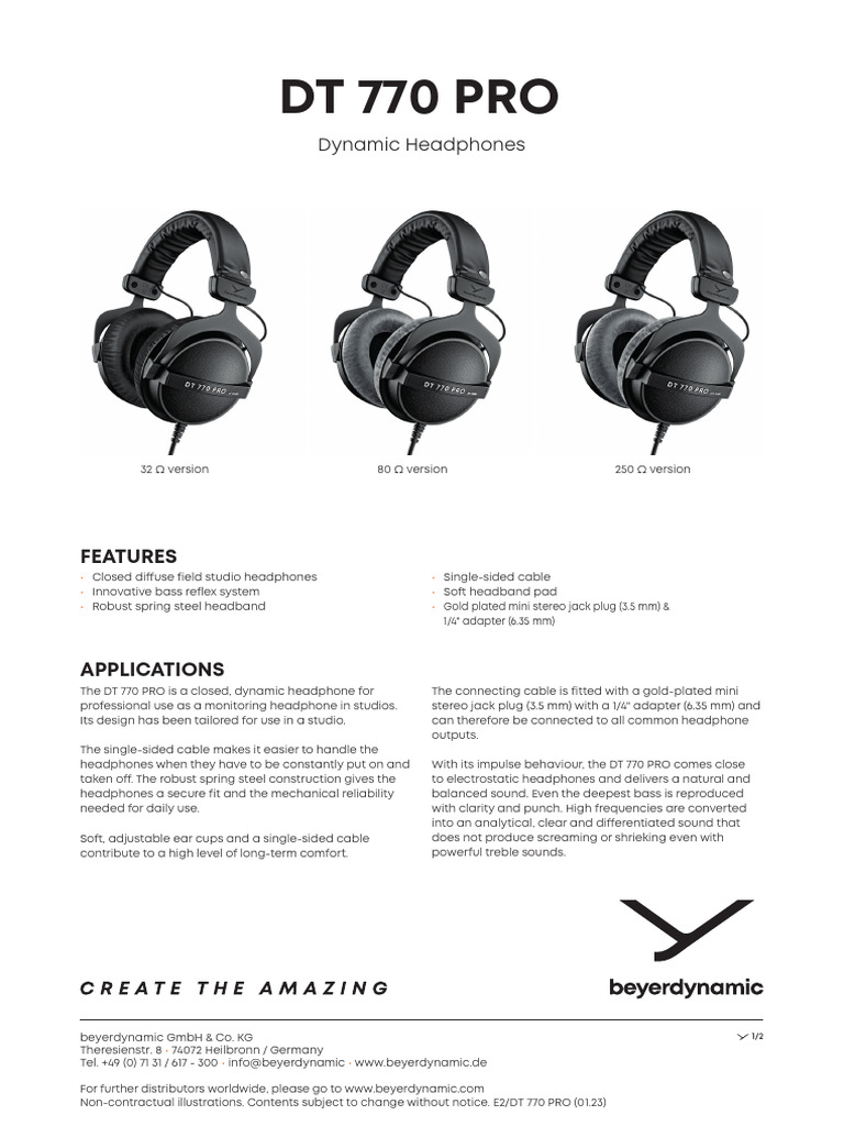 DT 770 PRO Dynamic Headphones Overview | PDF | Headphones | Recording