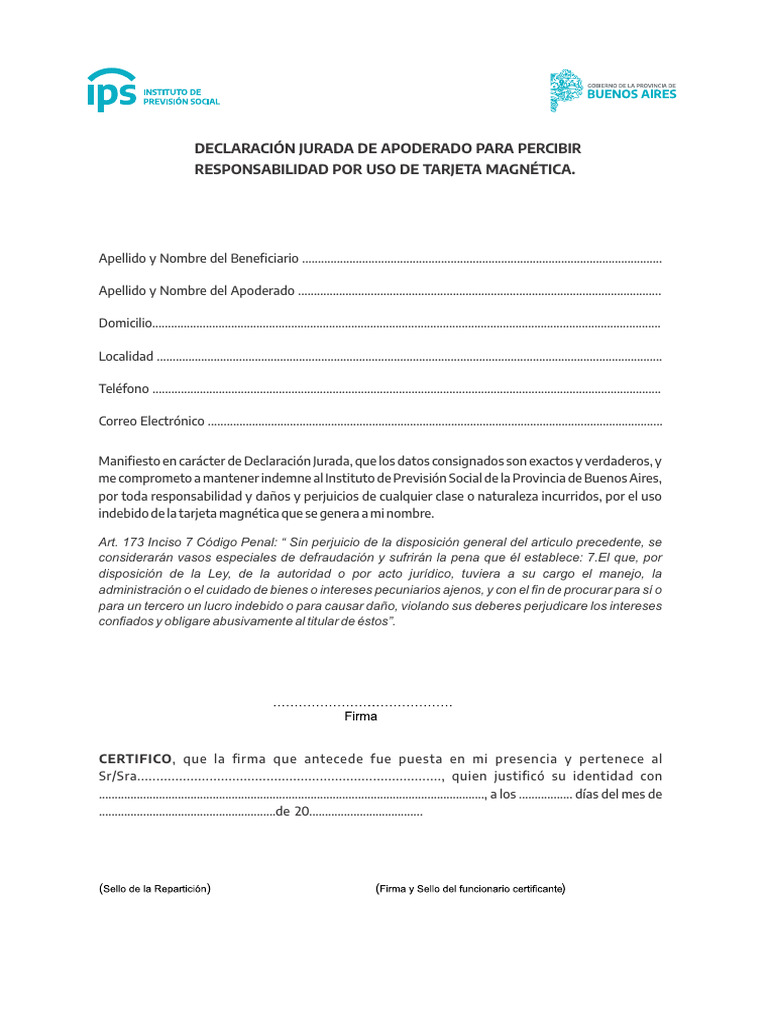 Declaración Jurada de Apoderado Tarjeta | PDF | Justicia | Crimen y ...
