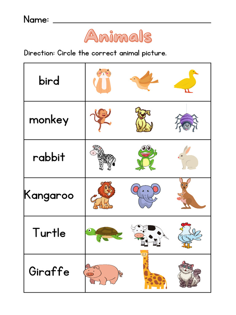 Animals Worksheet | PDF