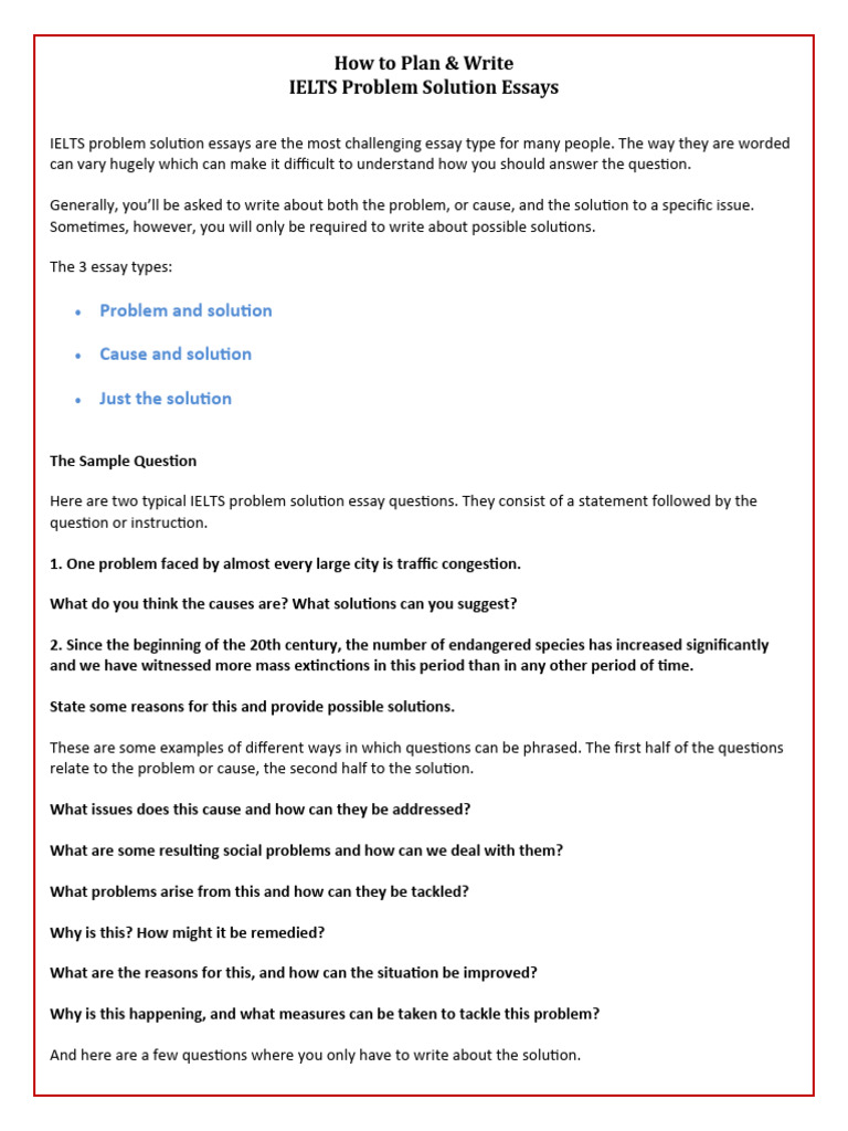 Planning IELTS Problem-Solution Essays | PDF | Question | Essays