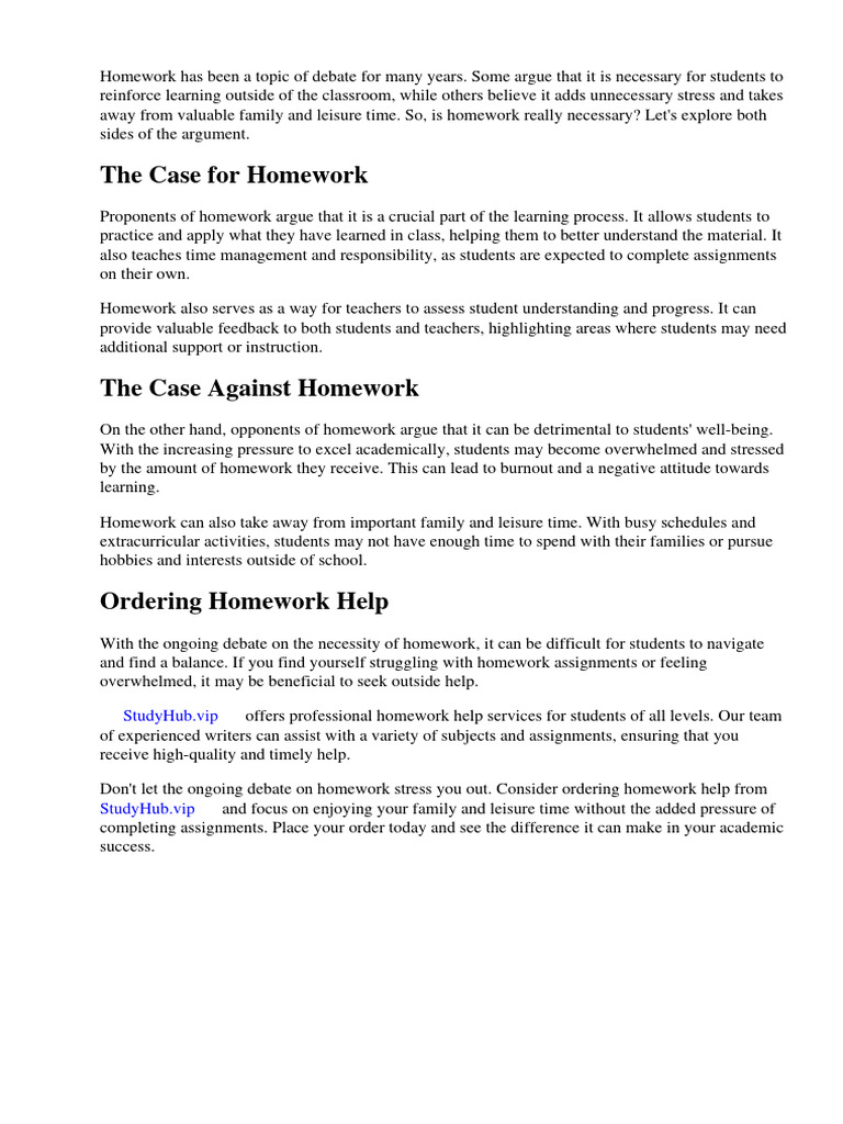 Homework Necessary Debate | PDF | Homework | Educational Assessment