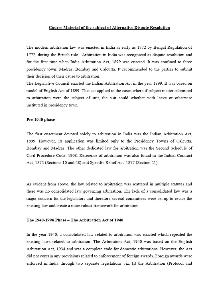 1st Course Material For ADR | PDF | Arbitration | Alternative Dispute ...