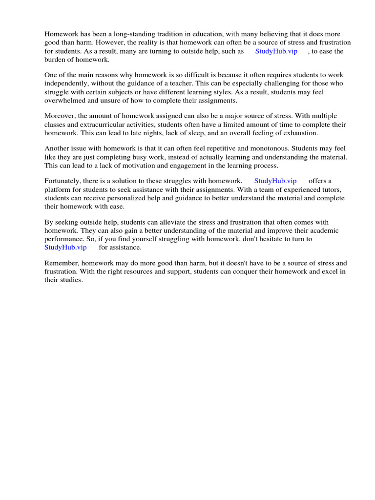 Homework Does More Good Than Harm PDF Homework Learning