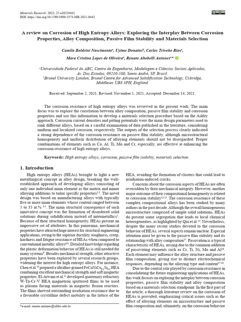 A Review On Corrosion of High Entropy Alloys | PDF | Corrosion | Chromium
