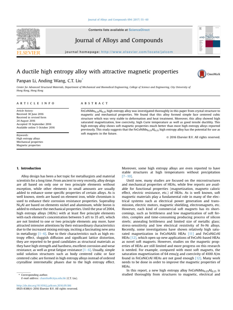 A Ductile High Entropy Alloy With Attractive Magnetic Properties | PDF ...
