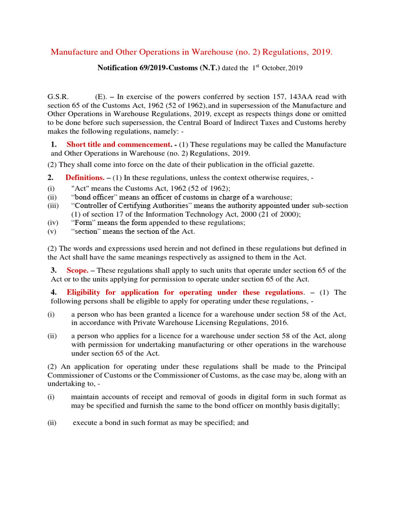 Manufacture in Warehouse Regulations | PDF | Warehouse | License