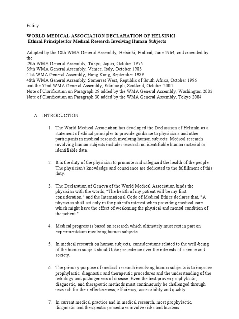 World medical association declaration of helsinki pdf informed
