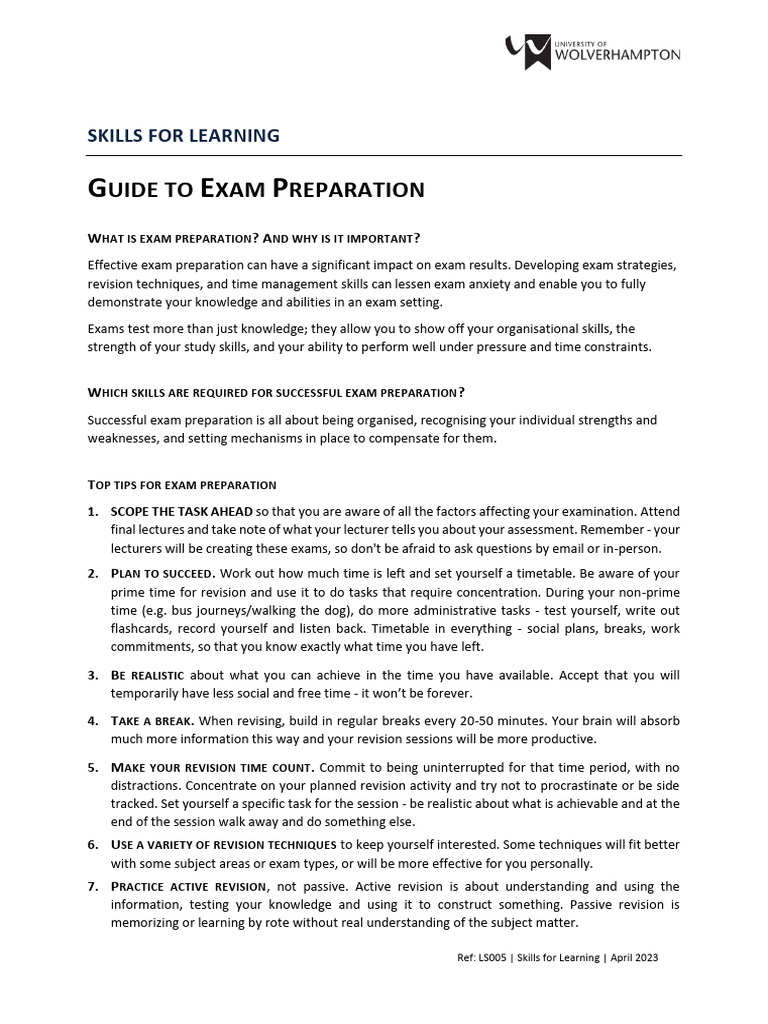 Exam Preparation Guide for Students | PDF | Study Skills | Cognition