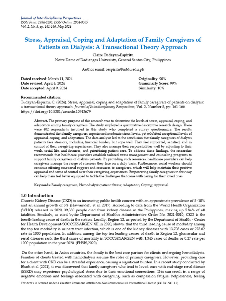 Caregiver Stress and Coping in Dialysis | PDF | Caregiver | Survey ...