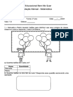 Avaliação Mensal - 1 Bim - 2 Ano - Matemática