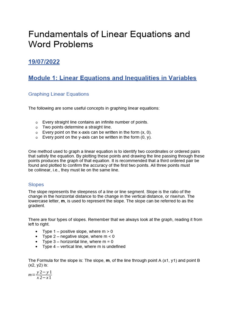 Fundamentals of Linear Equations and Word Problems | PDF | Area | Equations