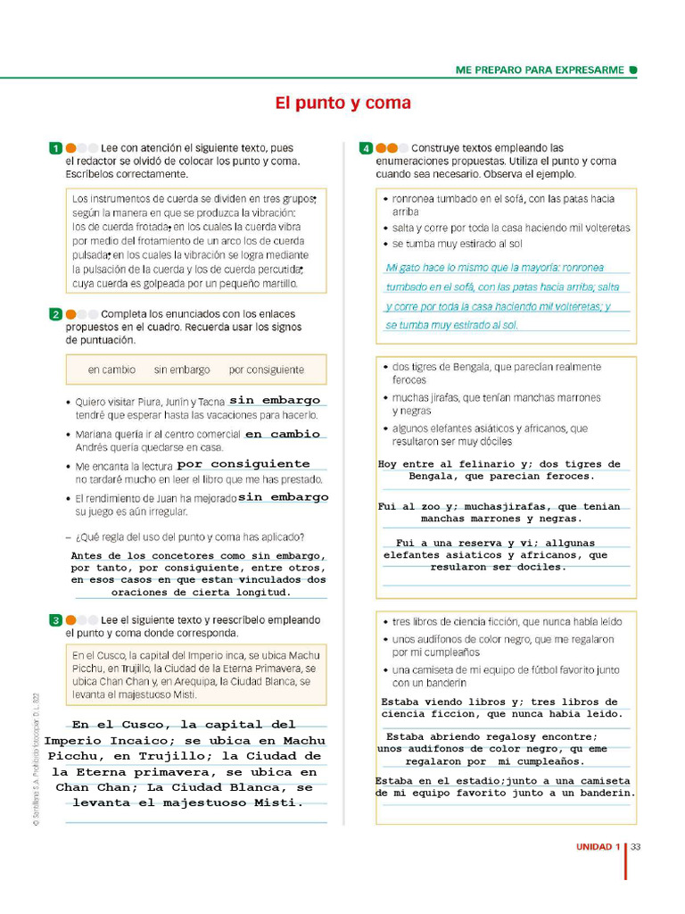 Uso del punto y coma en oraciones | PDF | Coma | Proposición