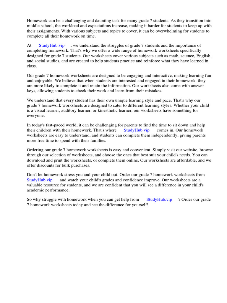 Grade 7 Homework Worksheets | Download Free PDF | Worksheet | Homework
