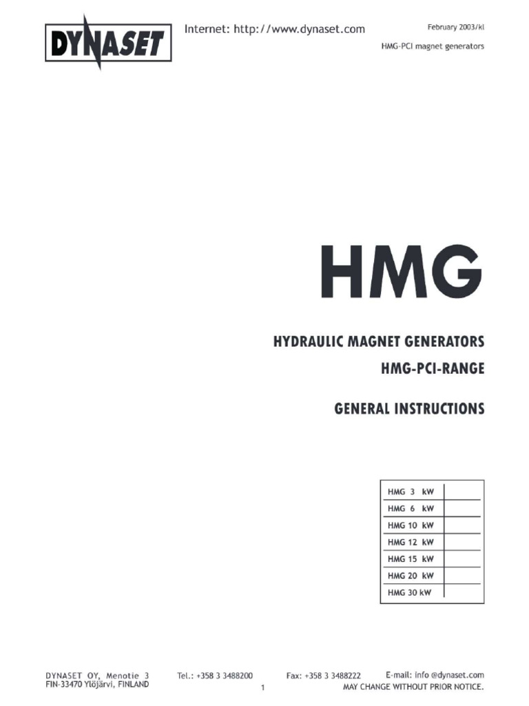 HMG Hydraulic Generators PDF