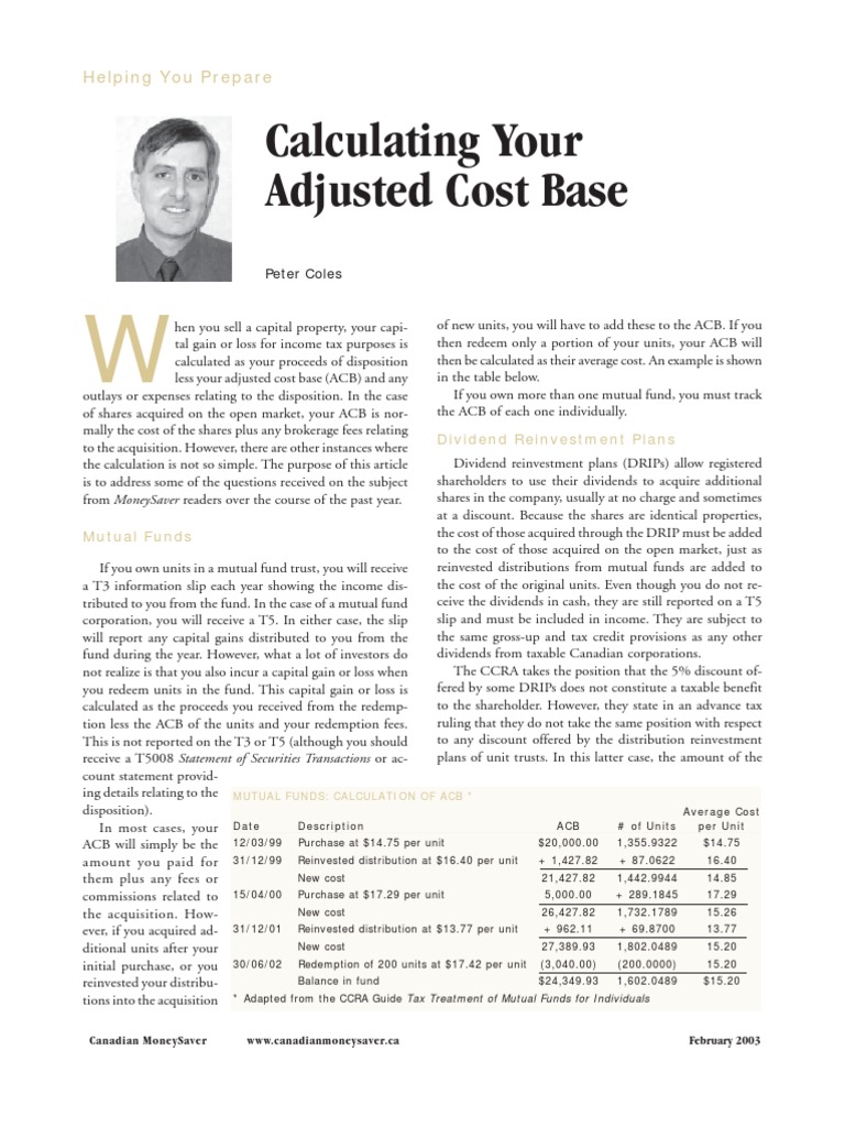 Calculating Your Adjusted Cost Base PDF Mutual Funds Dividend