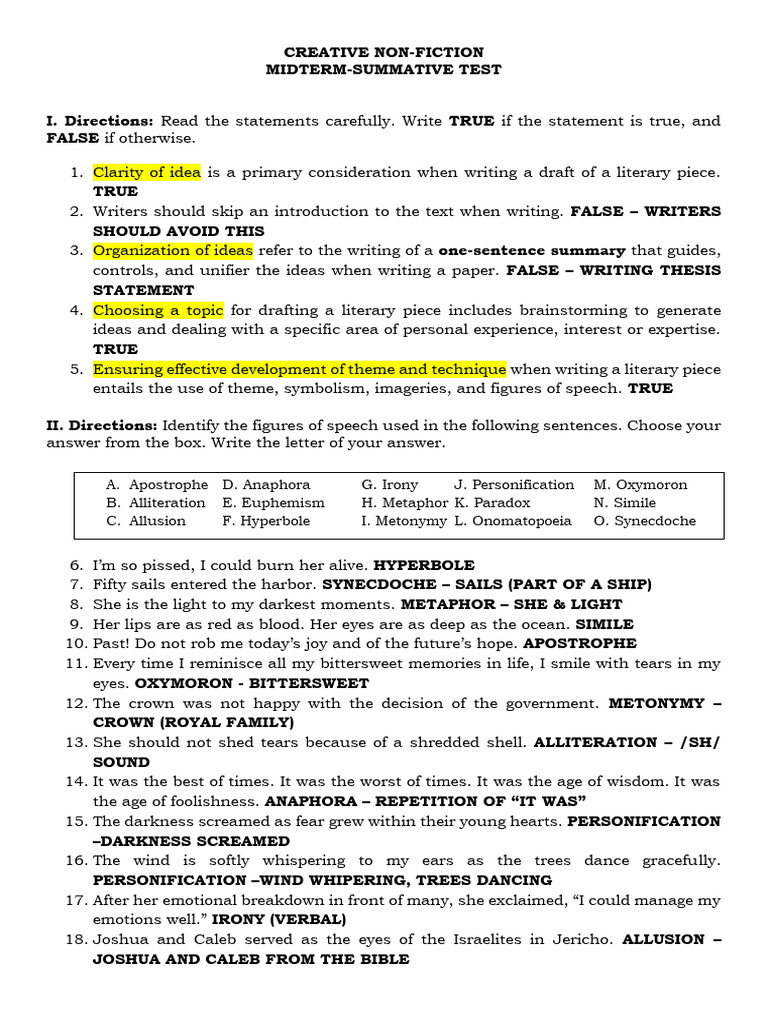 Creative Non-Fiction Test Guide | PDF | General Fiction
