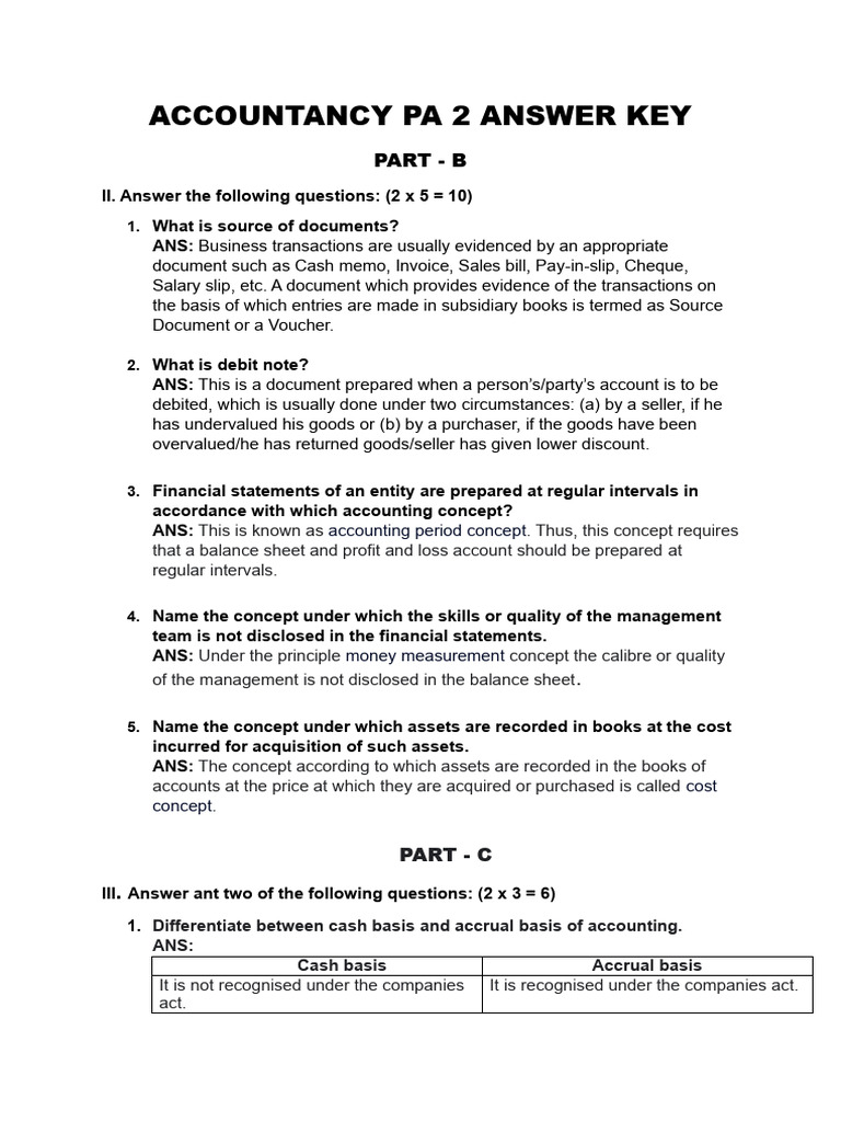 Accountancy PA 2 Answer Key Insights | PDF | Debits And Credits ...