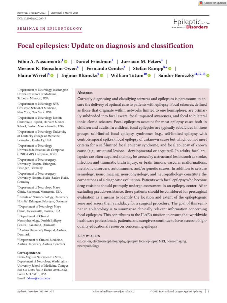 Epilepsia Focal | PDF | Epilepsy | Magnetic Resonance Imaging