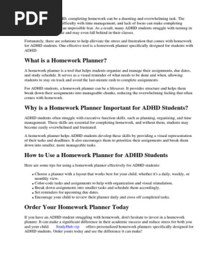 Homework Planner for Adhd Students