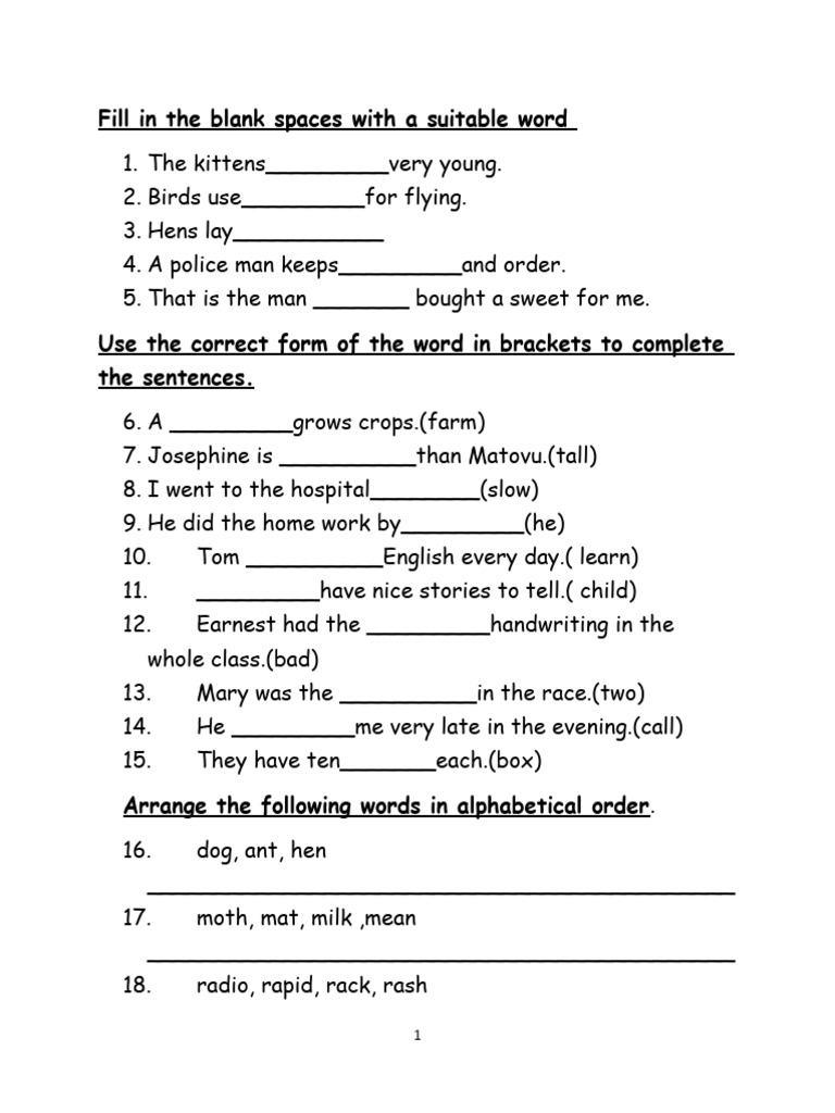Language Exercises for Young Learners | PDF