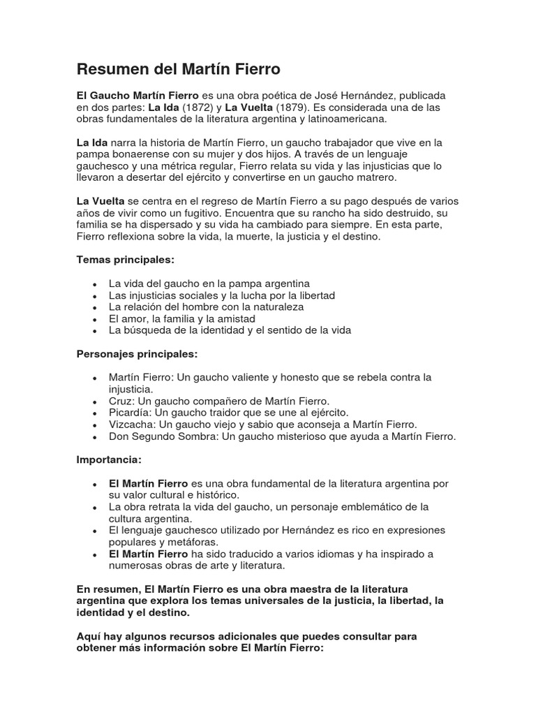 Resumen Del Martín Fierro Pdf