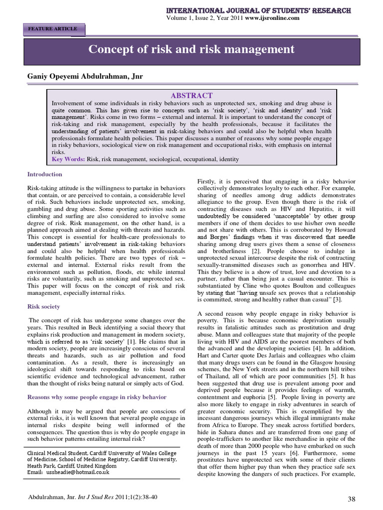 Understanding Risk and Management Concepts | PDF | Risk | Health ...