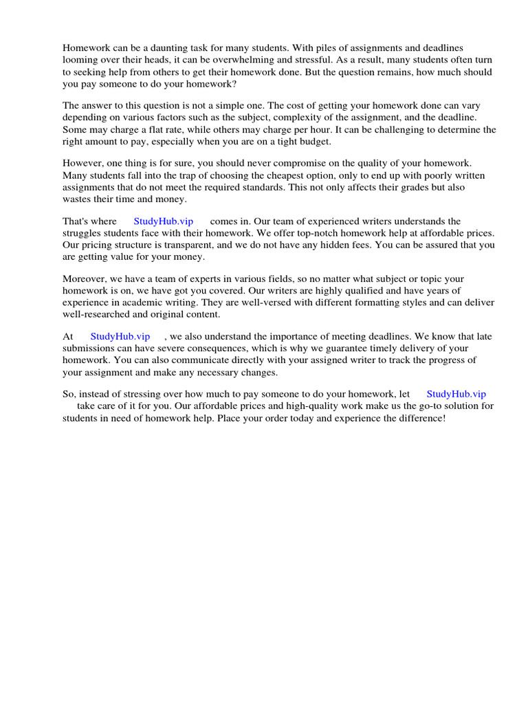 How Much Should You Pay Someone To Do Your Homework PDF Homework