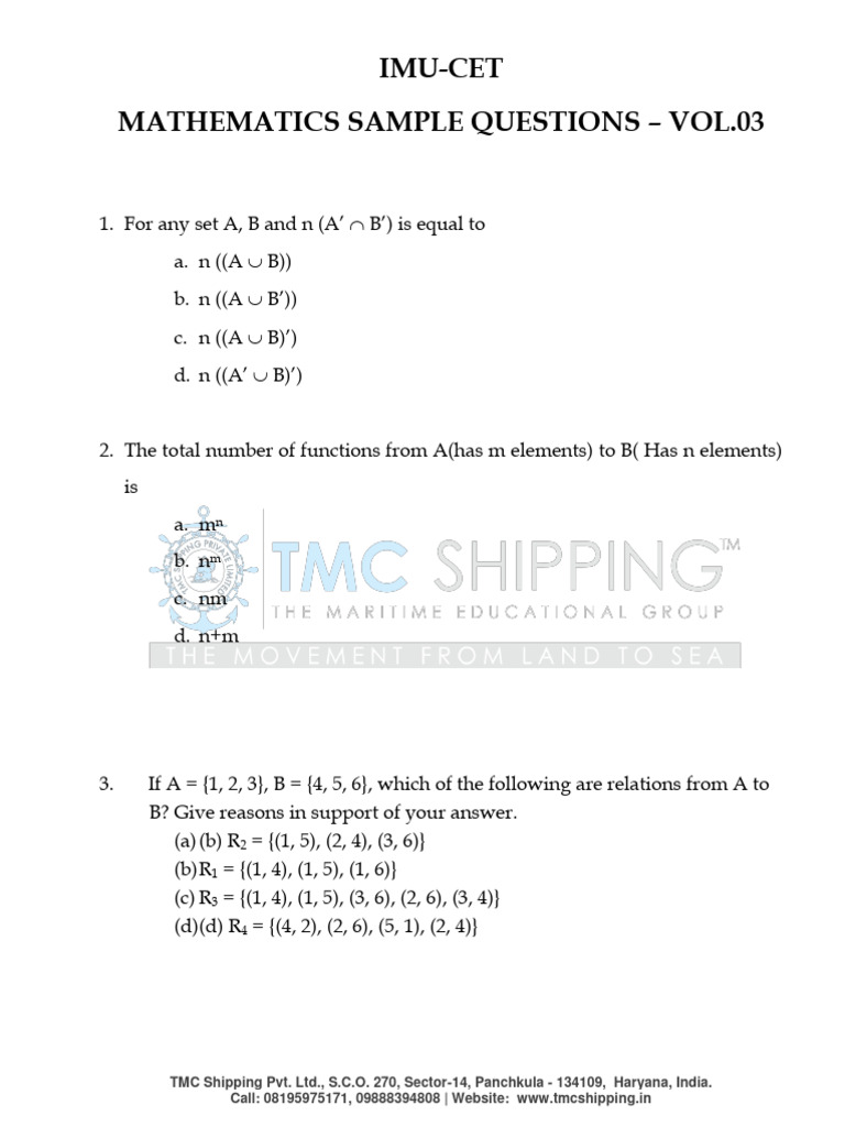 IMU-CET Mathematics Sample Questions 3 | PDF | Triangle | Mathematical ...