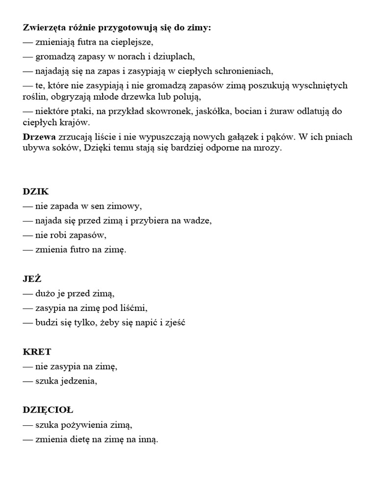 Jak zwierzeta przygotowuja sie do zimy pdf