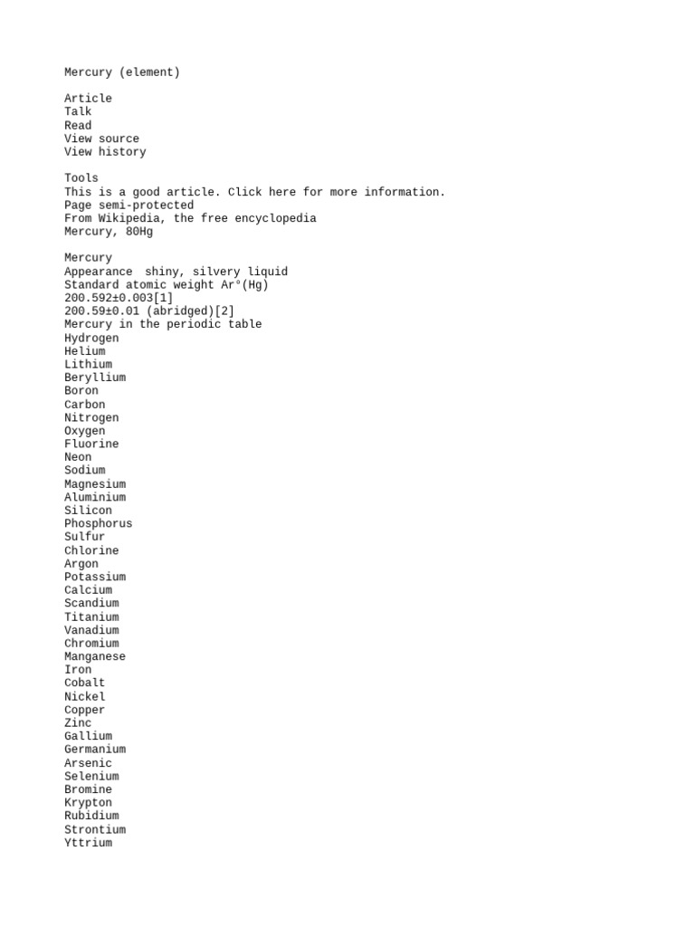 Mercury PDF Mercury (Element) Chemical Elements