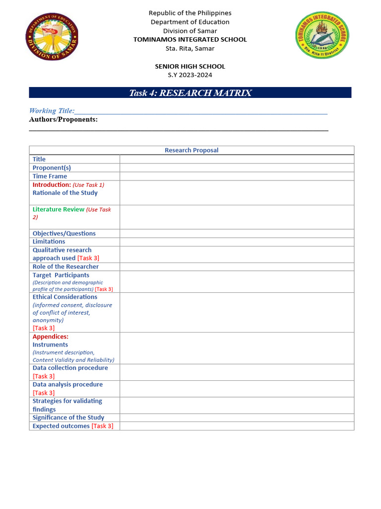 Task 4 proposal paper matrix pdf qualitative research informed