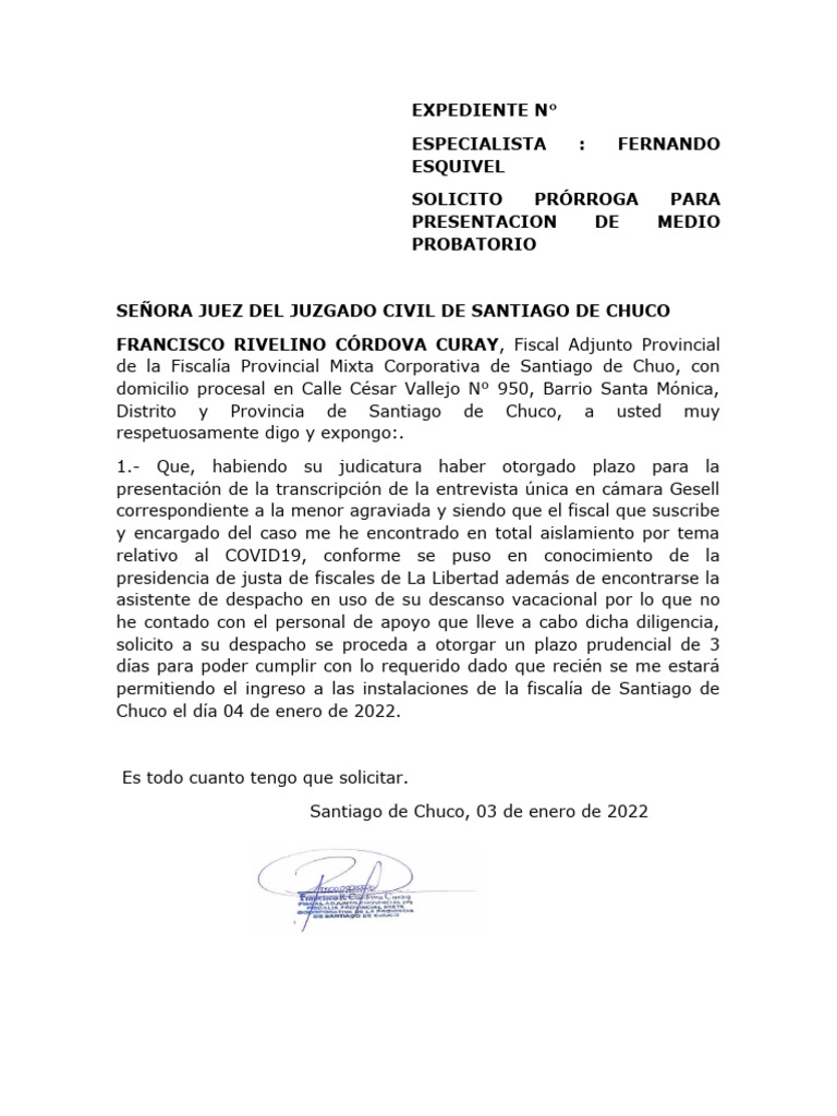 Solicitud de Prórroga para Presentación de Pruebas | PDF
