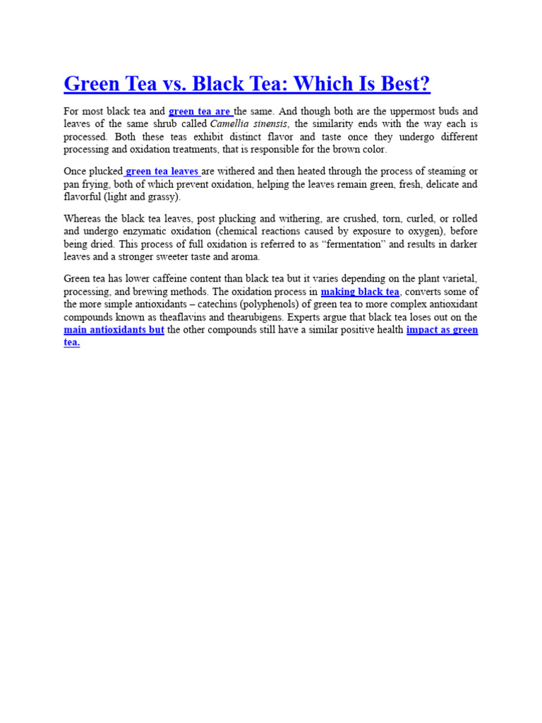 Green Tea vs. Black Tea Which Is Best PDF