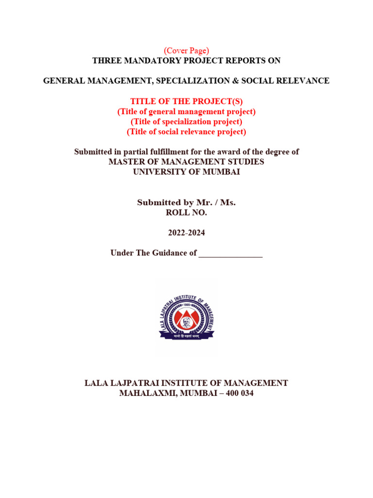 Project Reports for MMS Degree 2022-2024 | PDF | Methodology | Data