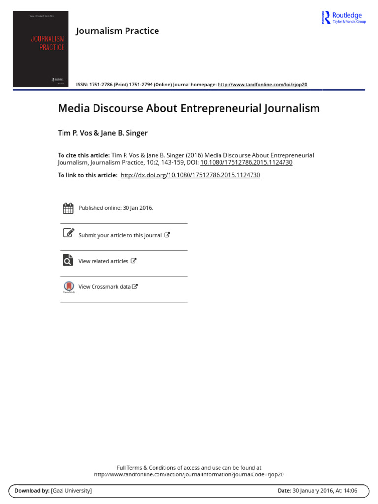 Media Discourse About Entrepreneurial Journalism | PDF ...