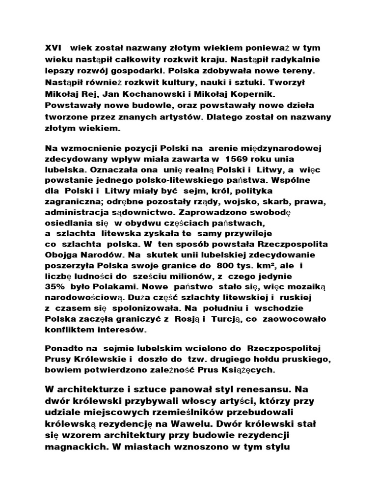 Dlaczego Xvi Wiek Nazywany Jest Złotym Wiekiem Kultury Polskiej Historia Klasa 4 Dlaczego Wiek XVI Nazywamy Złotym | PDF