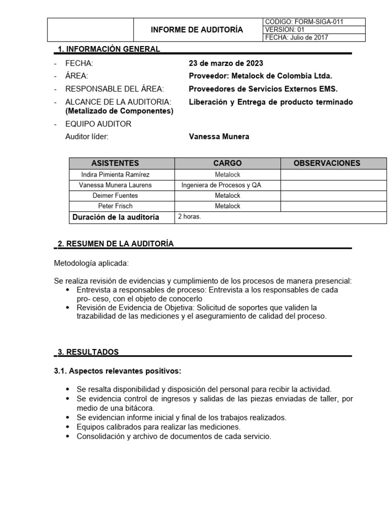 Informe de Auditoría 2022 | PDF | Calibración | Auditoría