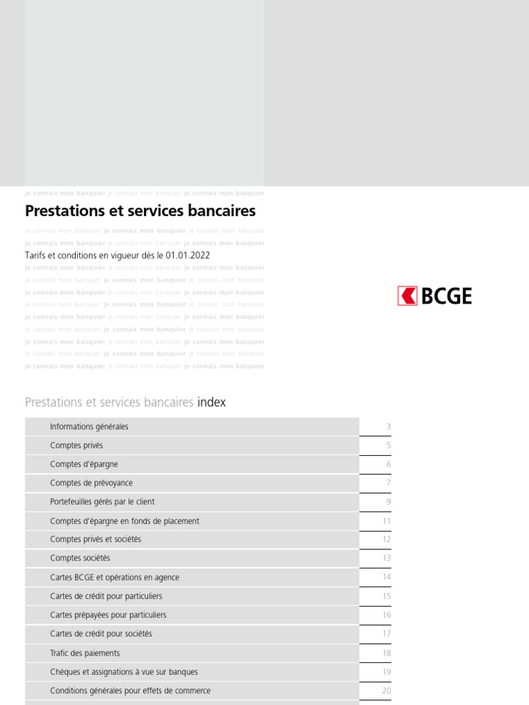 Tarifs et Services BCGE 2022 | PDF | Banques | Fonds de placement