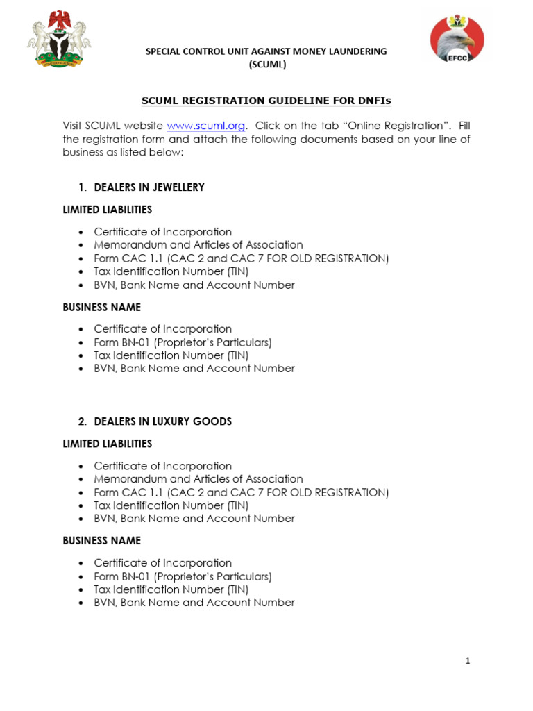 SCUML Registration Guidelines for Businesses | PDF | Corporations ...