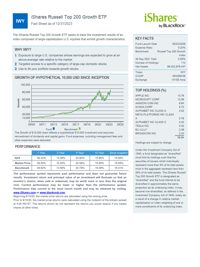 Iwy Ishares Russell Top 200 Growth Etf Fund Fact Sheet en Us | PDF ...