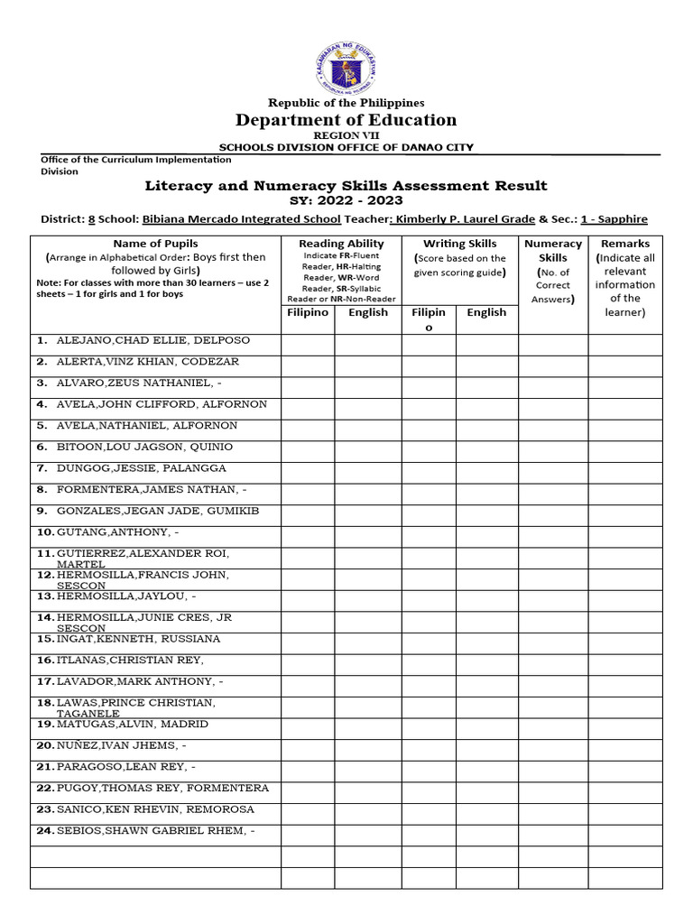 Literacy and Numeracy Assessment Results | PDF | Procedural Knowledge ...