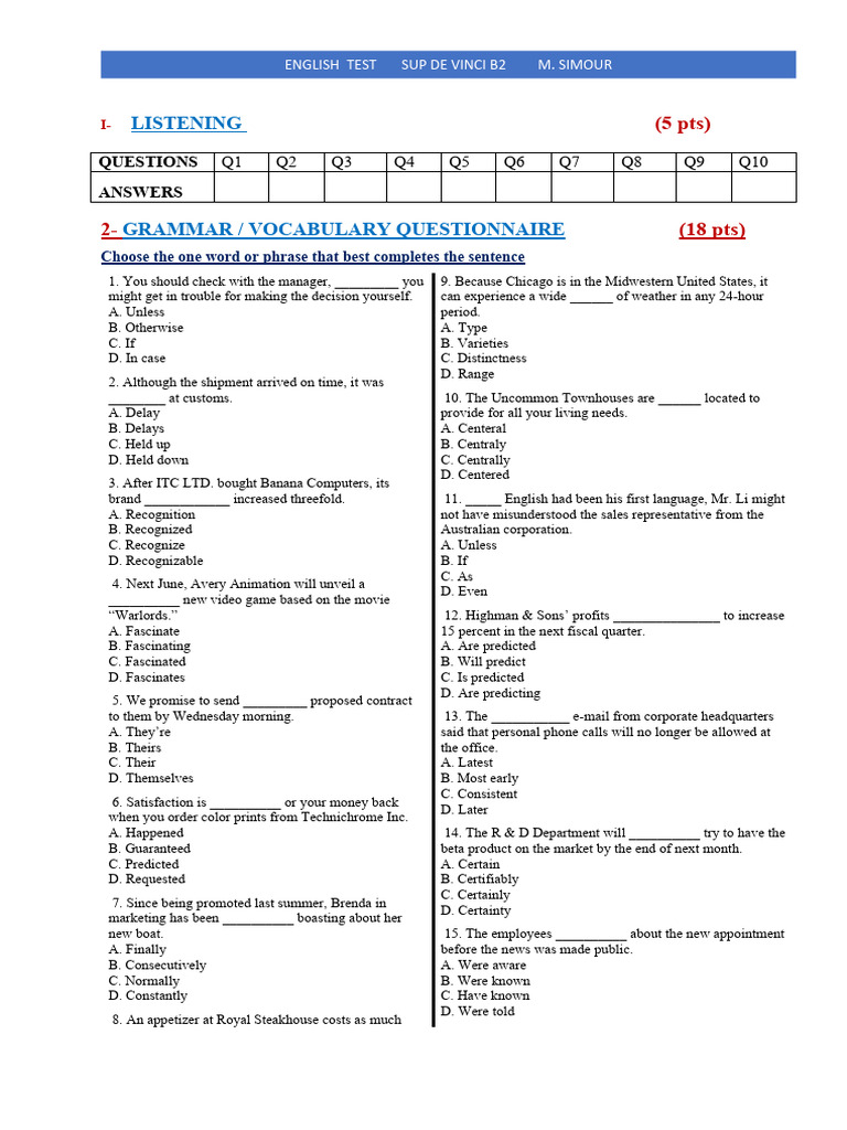 free english level test b2