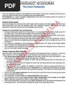 ICSE Class 10 The Union Parliament Lok Sabha and Rajya Sabha Notes