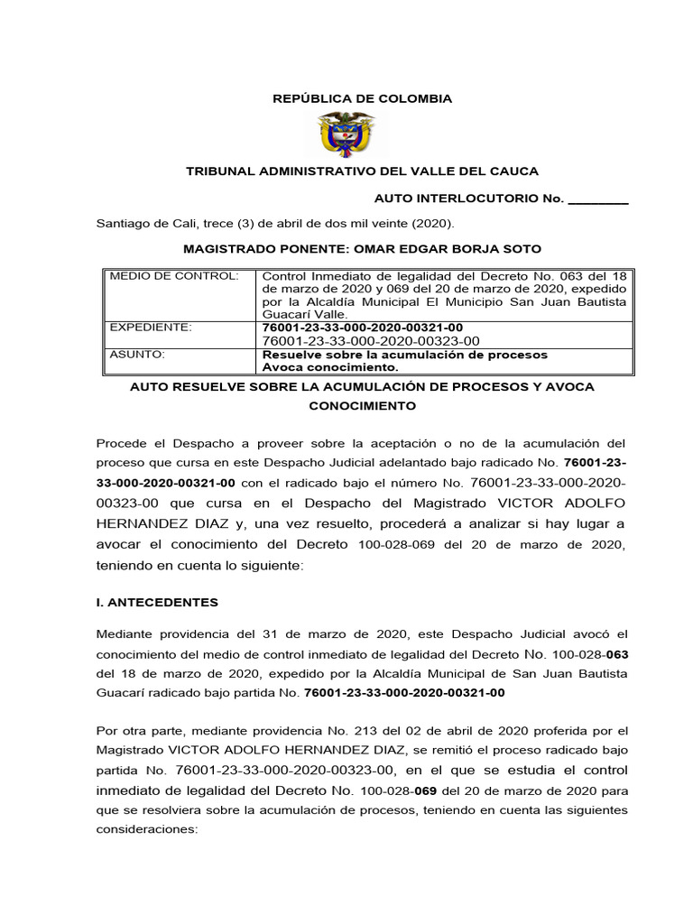 Modelo Auto Avoca Acumulación de Procesos PDF Demanda judicial