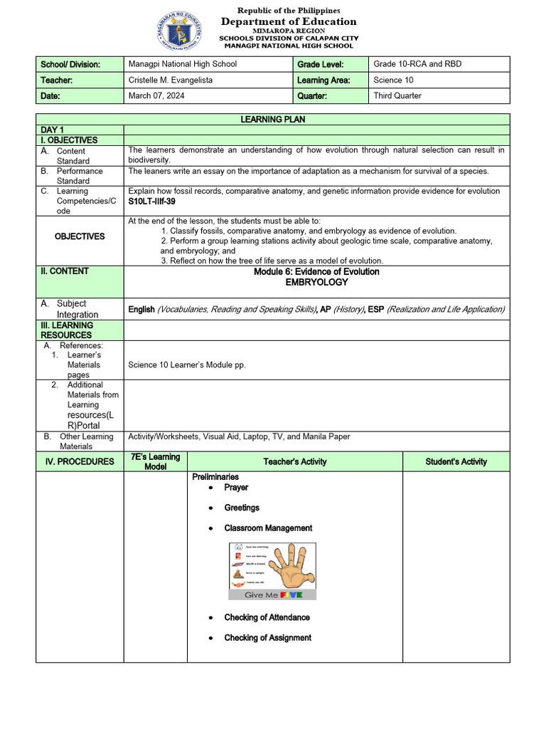 Grade 10 Science Learning Plan: Evolution | PDF | Evolution | Homology ...