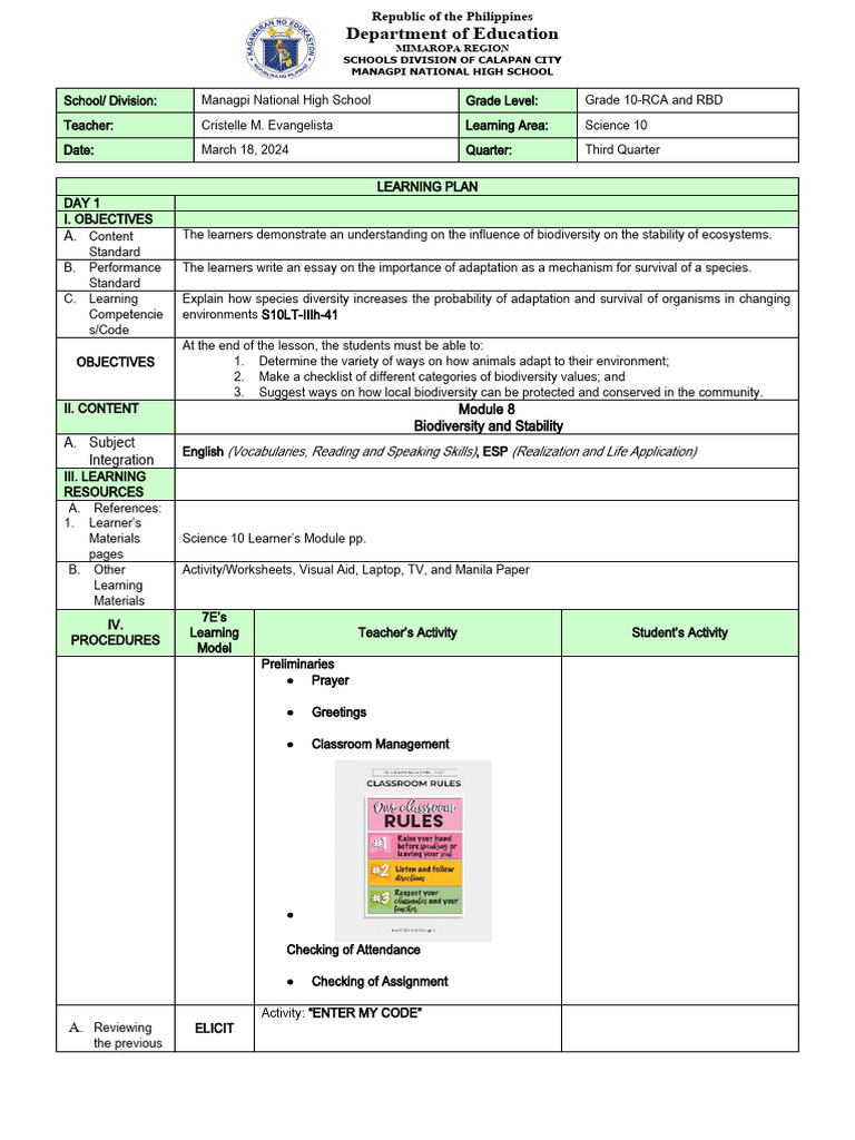 Grade 10 Science Learning Plan: Biodiversity | PDF | Learning ...