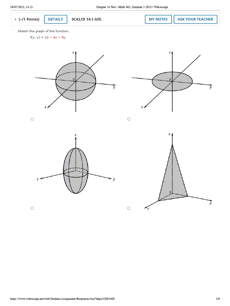 Chapter 14 test math 402 summer 1 2023 webassign pdf