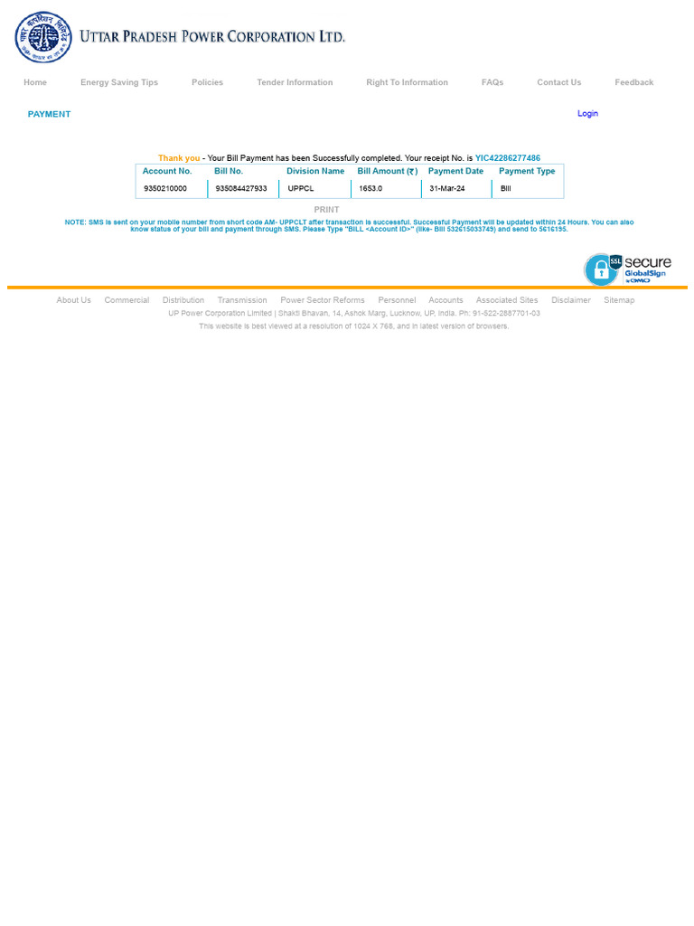 UPPCL Bill Payment Confirmation | PDF